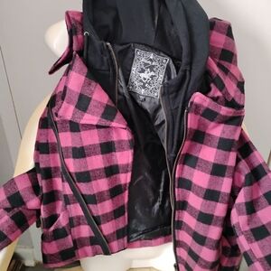 Beverly Hills Polo Club Pink and Black Checkered Kids Hooded Puffer Jacket